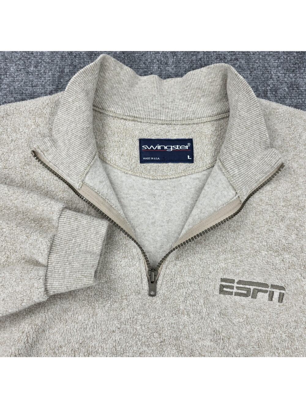 Vintage ESPN Sweatshirt Mens Large Beige 1/4 Zip Fleece USA 90s Swingster Casual